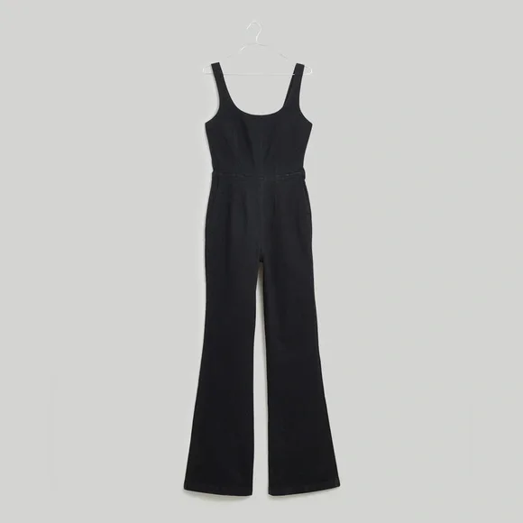 Madewell NO192 Denim Black Flare-Leg Jumpsuit in Bonner Wash Size 10 - Picture 6 of 7